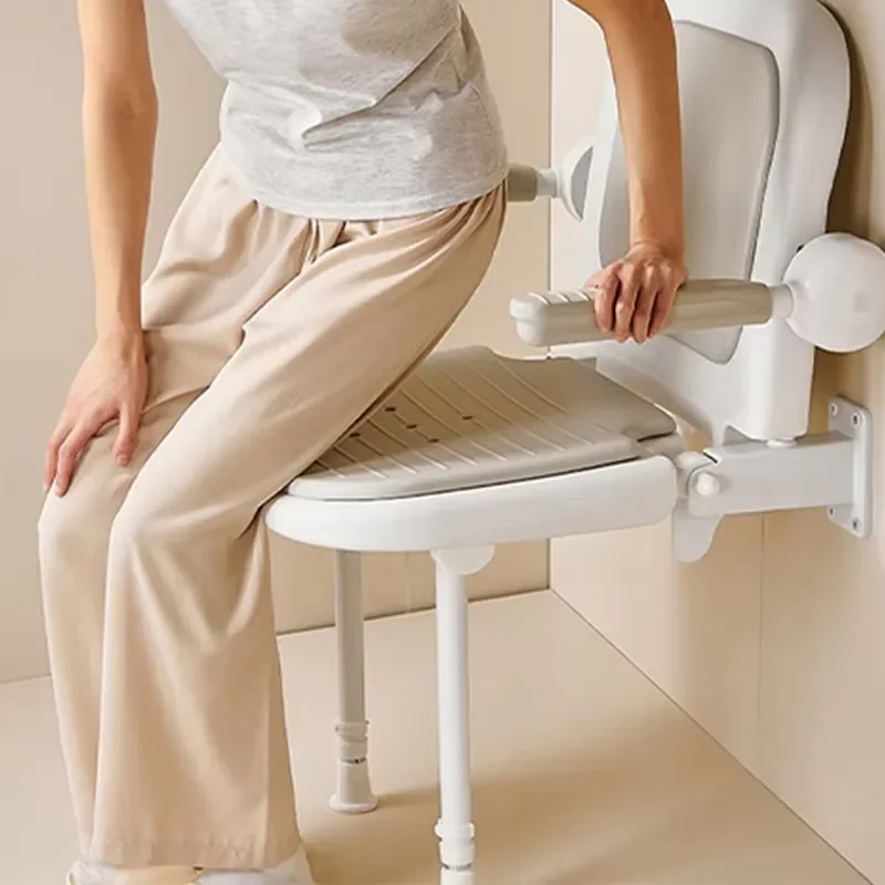 Wall Mounted Folding Shower Seat for Elderly Safety Non Slip Bath Stool Space Saving Bathroom Chair Foldable Bench for