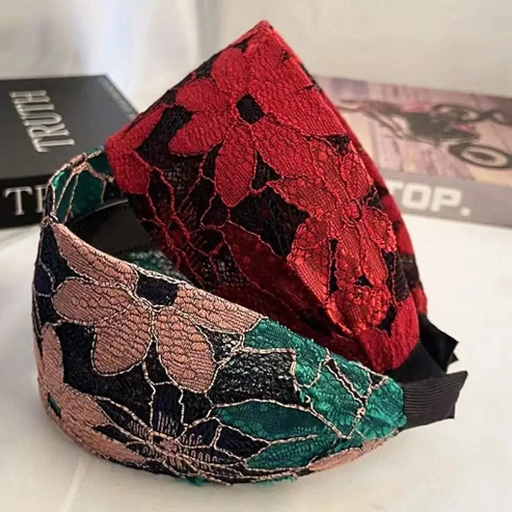 

Fashion Embroidery Wide Headband Wide Brim Flower Hairband Non-slip Simple Lace Headband Daily