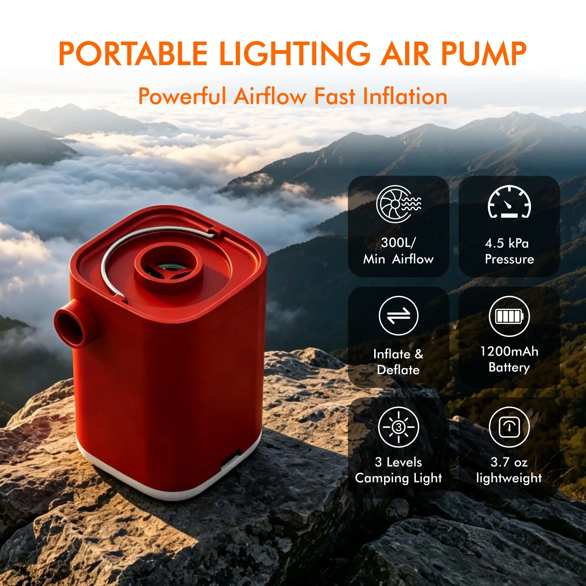 Compact Portable Rechargeable Air Pump Multi‑Nozzle Inflate & Deflate Function Lightweight for Outdoor Camping Mattress Pool