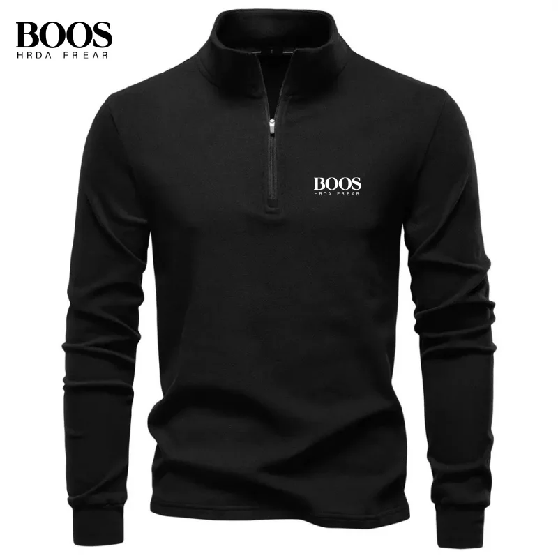 Autumn and winter men's high-quality half zipper stand up collar sweatshirt, new fashionable, casual
