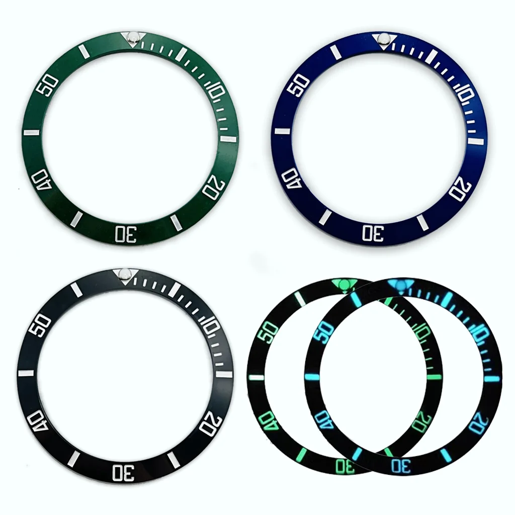 38mm C3 Blue Green Luminous Ceramics Bezel Black Blue Green Sloping Diving Watch Insert Replace Watch Face Bezel Inserts Ring