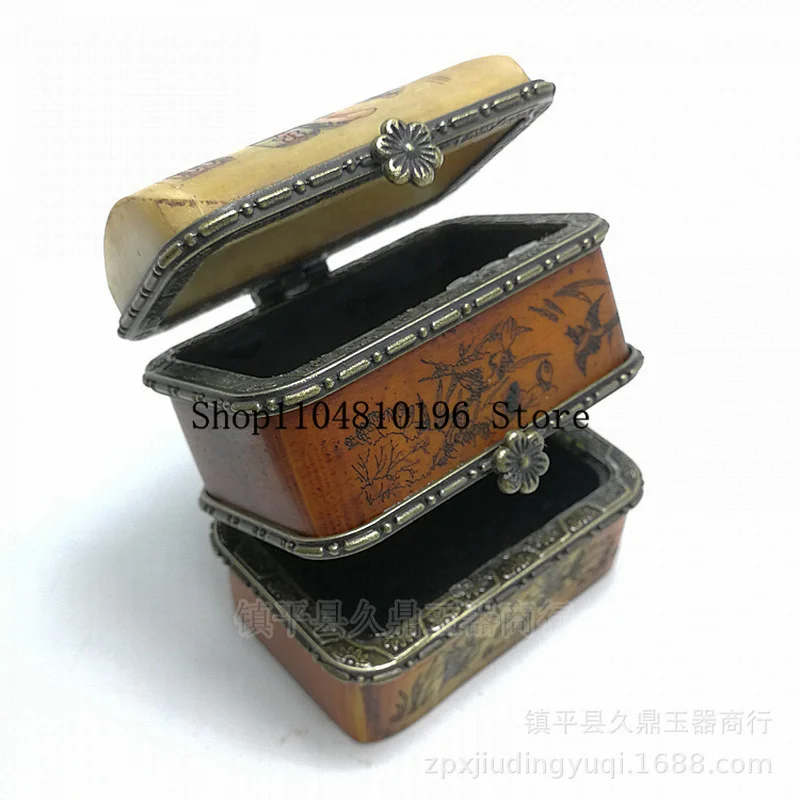 Antique-style small jewelry box, three-layer painted box, suitable for home, office, and as a collectible or decorative item; wh