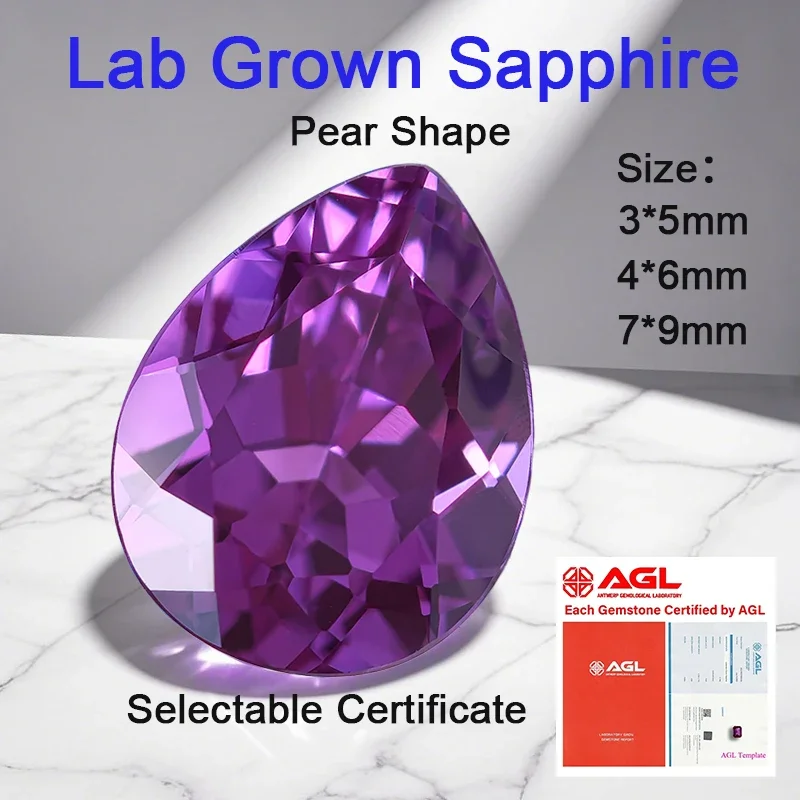 

Top Quality Lab Grown Sapphire Purplish Red Color Pear Shape VVS1 Charms Beads for Jewelry Making Selectable AGL Certificate