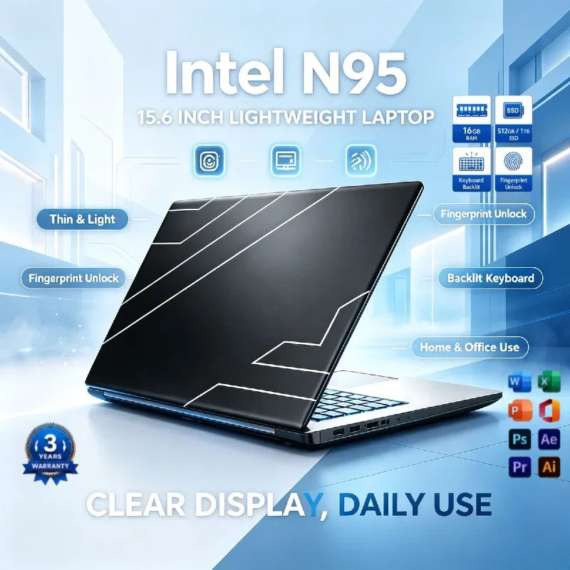 Intel N95 15.6 Notebook 32GB RAM 512GB SSD FHD Anti Glare IPS HDMI Type C For College Students Lecture Notes