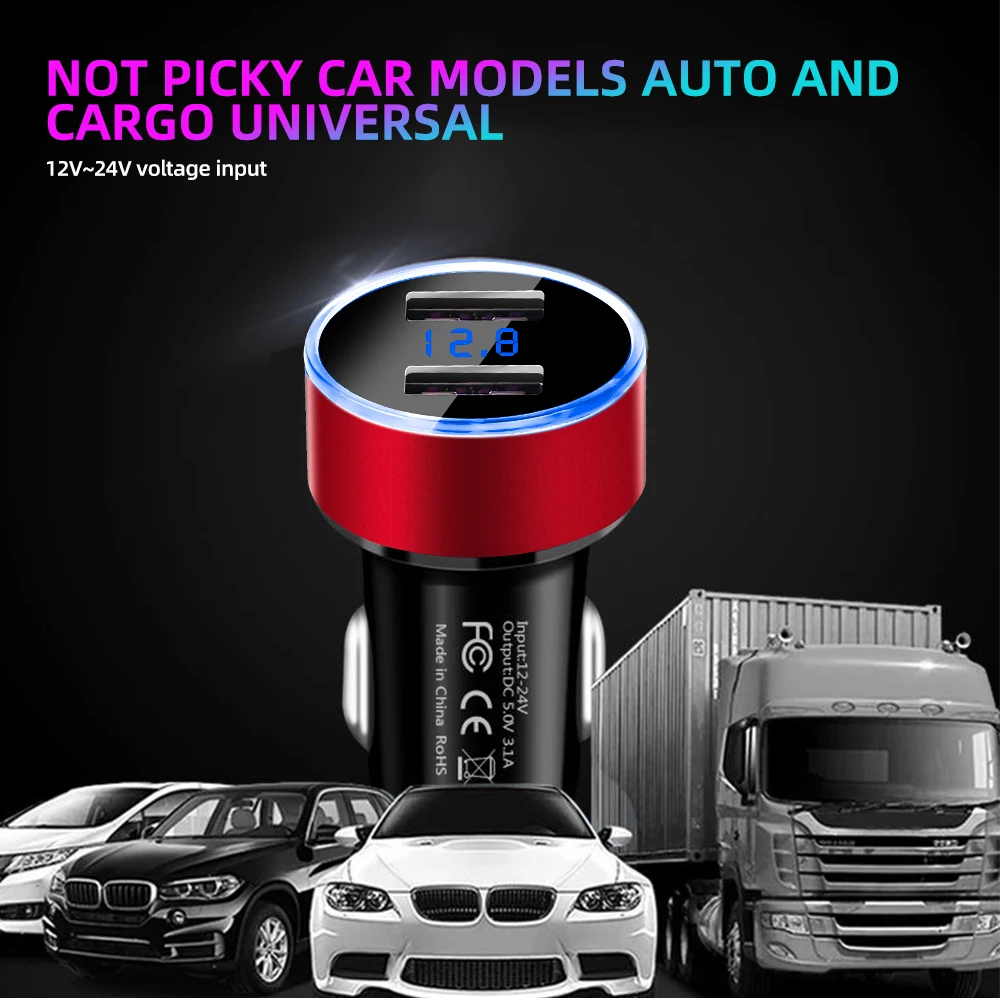 LED-Anzeige Voltmeter 3,1 A Dual USB Telefon Ladegerät Auto Zigarettenanzünder Netzteil Steckdose Splitter für 12-24 V Autos – Detail 11