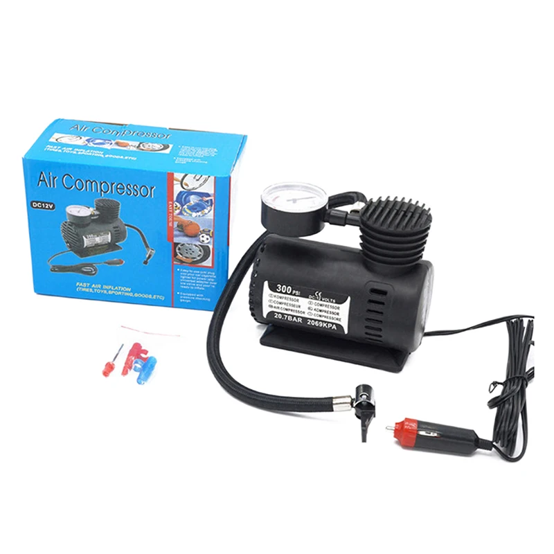 Portable 12V 300psi Mini Air Compressor Pump Tire Tyre Inflator 15LPM Quickly Inflate Car Tyre Inflator Auto Pump Set