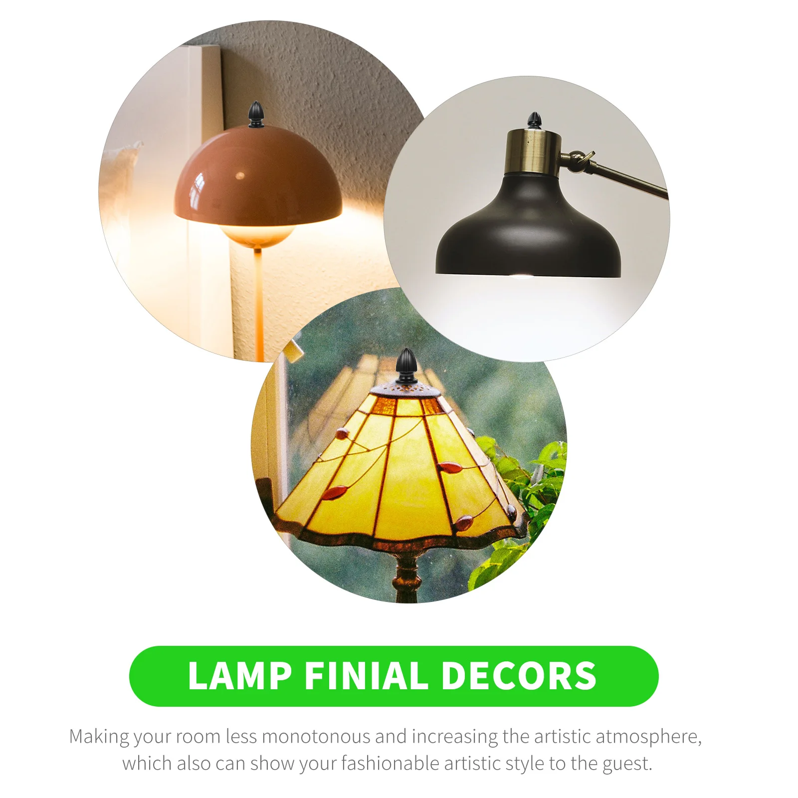 

2Pcs Zinc Lampshade Finial Knobs Decorative Horn Frame Glass Floor Light Finial Topper Table Floor Lamp Accessory