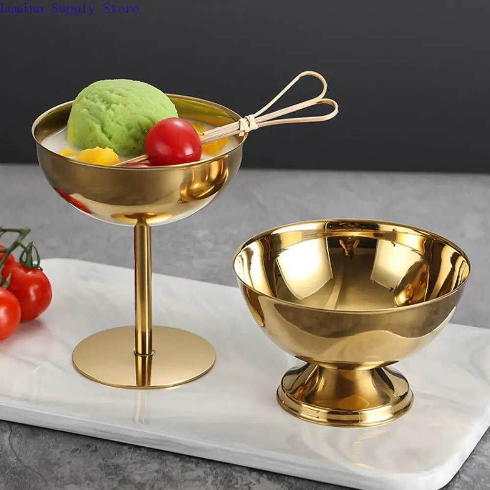 Coupelle à glace en acier inoxydable à pied haut, bol à dessert, plat de service pour collations, coupe à dessert style rétro, vaisselle