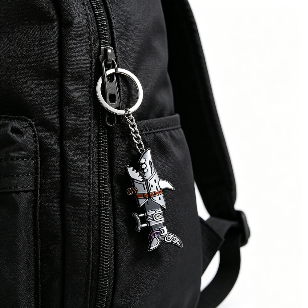 Trendy Punk Mechanical Shark Enamel Key Chain Robot Armor Shark Pendant Key Ring Fashion Car Bag Charm Decor Gift for Teenagers