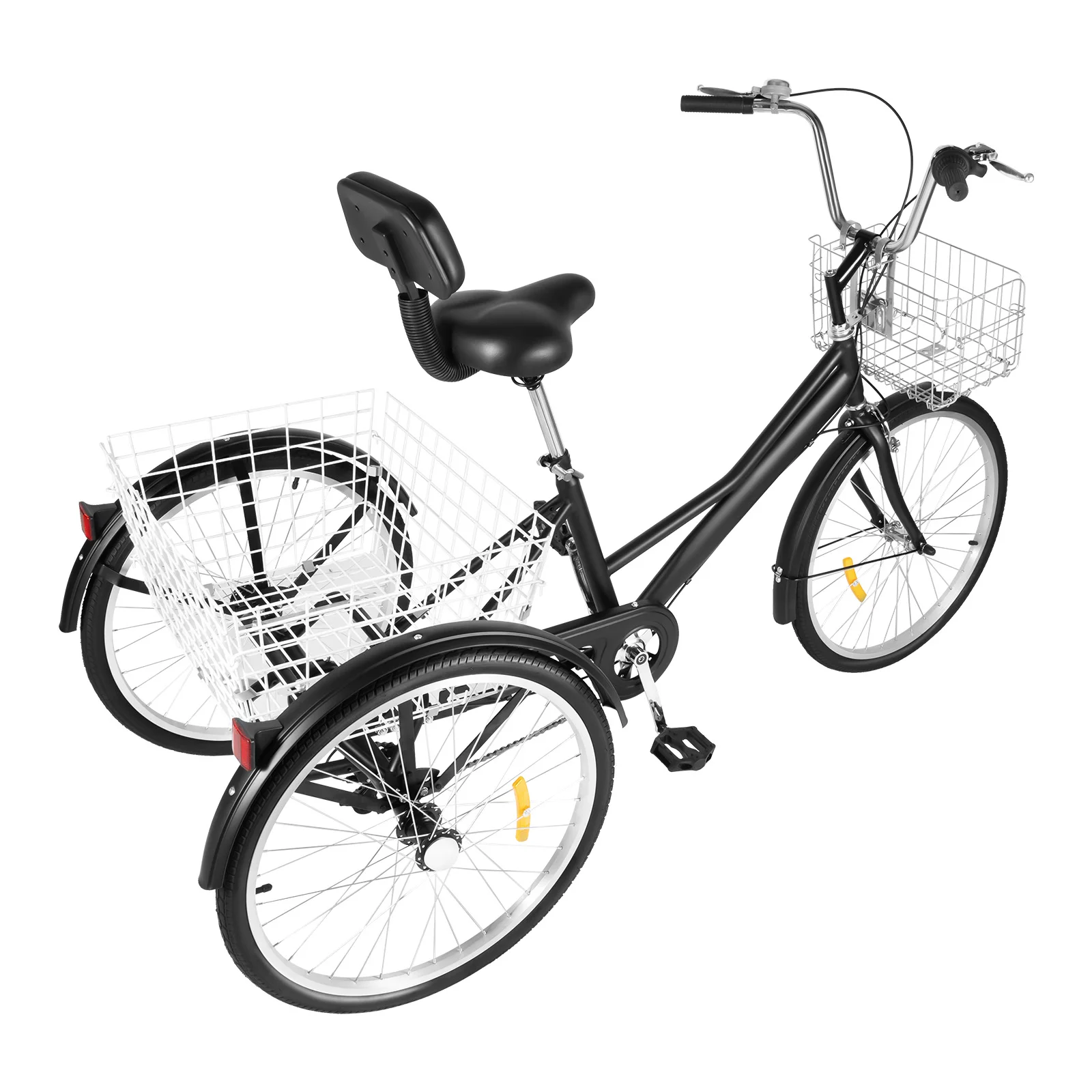 24 Inch Tricycle 7 Speeds High-carbon Steel Frame High-capacity Baskets Easy Riding Tricycle Adjustable Height Seat