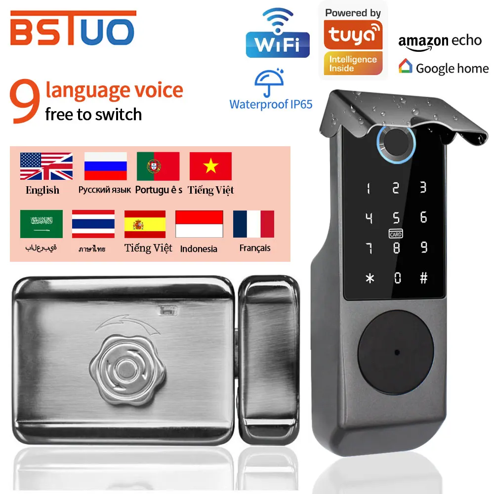 

TUYA WIFI Smart Door Lock Fingerprint Lock IC Card NFC Password APP Key Unlock Rainproof Electronic Lock for Courtyard Apartment