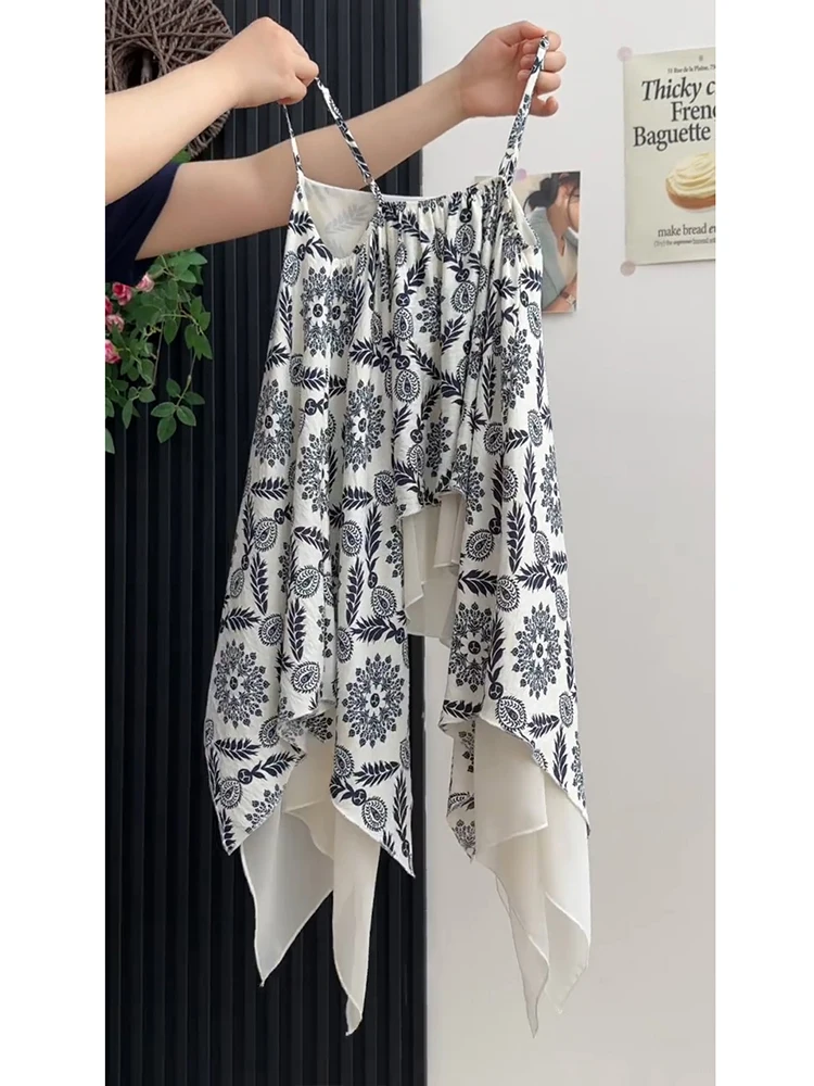 เสื้อกล้ามผู้หญิงลายชนเผ่าสไตล์เรโทร ทรงหลวม แฟชั่นฤดูร้อน 2025 อเนกประสงค์ สบายๆ ความยาวปกติ ทรงสลิม