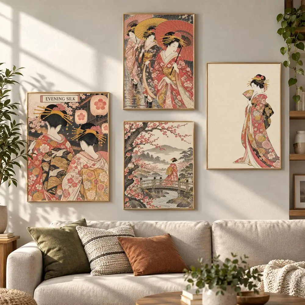 Japanese Ukiyo-e Women Poster Decorative Wall Sticker Mural Photo Print for Bedroom Living Room Hallway Home Decor Gift