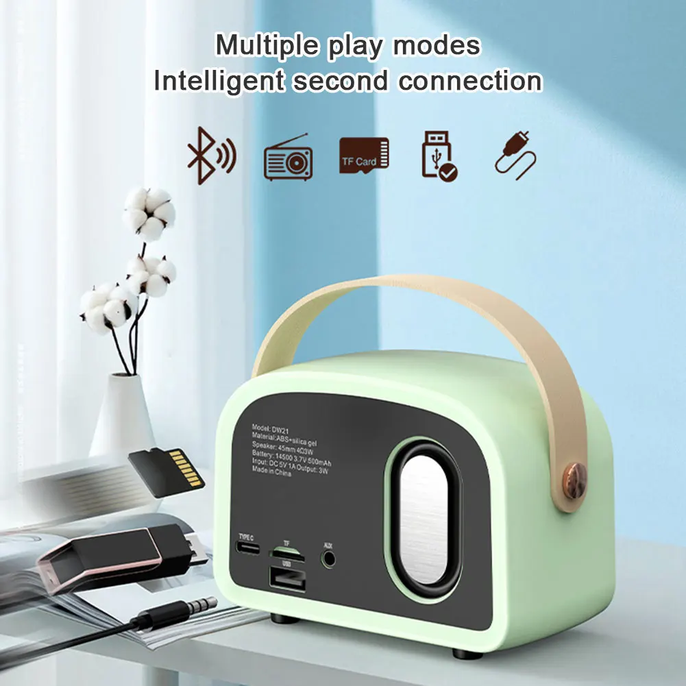 Mini alto-falante portátil retrô bluetooth com rádio, estéreo sem fio externo, reprodutor de mp3 para iphone android suporte cartão tf usb