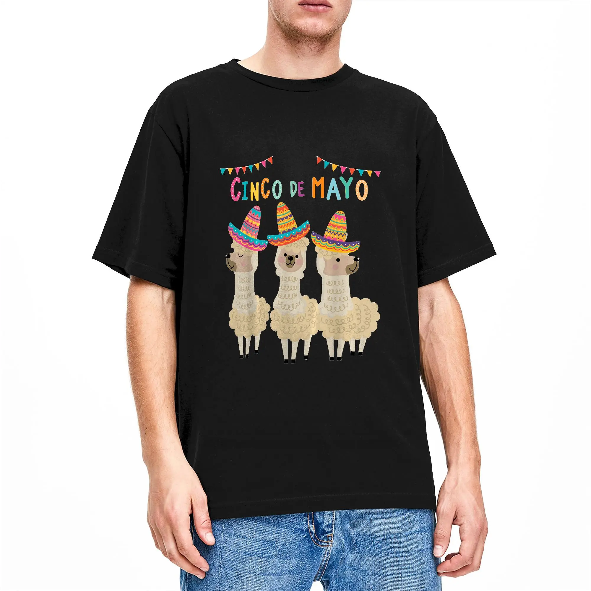 Men's Cinco De Mayo Llama Fiesta Ultimate Party Vibe May 5th T Shirts  Cotton Tees Summer Y2K Funny Short-Sleeve T-Shirt O Neck