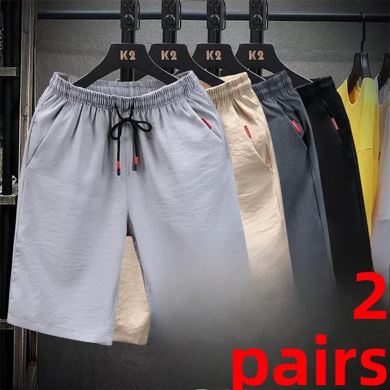 Ice Silk Casual Shorts Men's Summer Trendy Brand Cool Feeling Thin Five-Quarter Air Conditioning Mid-Pay Pants Loose Fit Yout...
