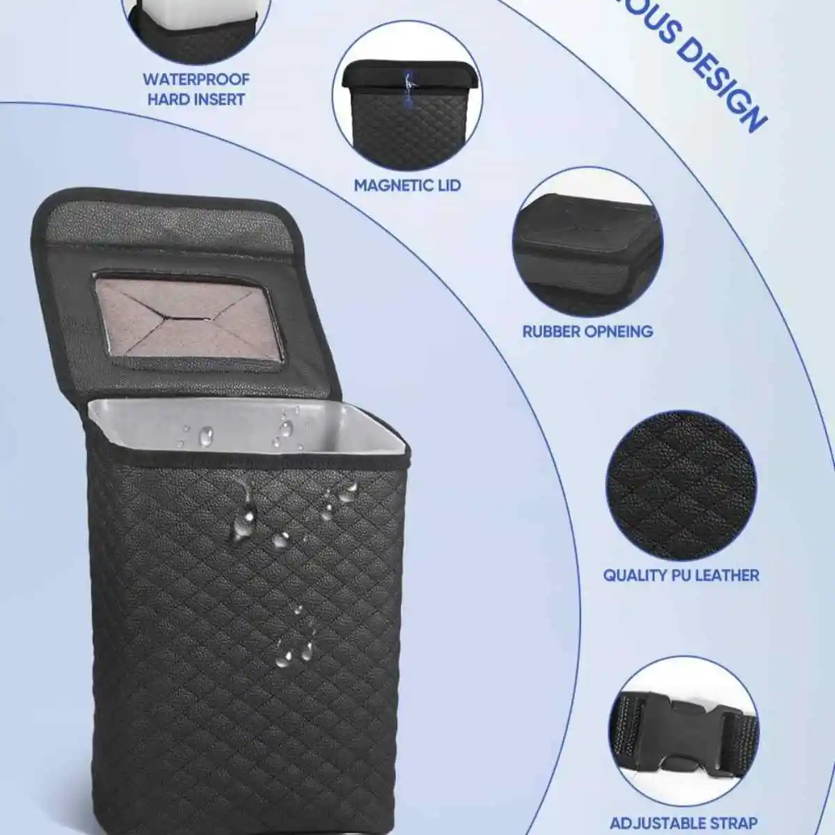蓋付き車用ゴミ箱 - 漏れ防止PUレザー自動ゴミ箱、取り外し可能な防水ライナー、SUV、トラック用の吊り下げ式車用ゴミ箱