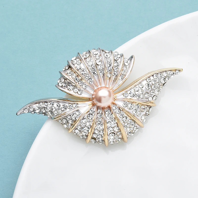 Wuli&baby Shining Beautiful Shell Brooches For Women Lovely Pearl Party Office Brooch Pins Gifts