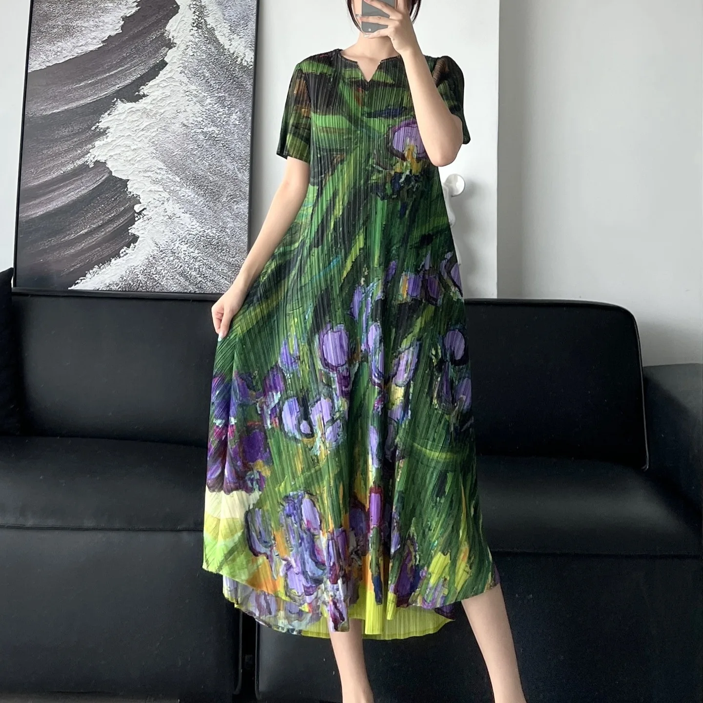 

Pleats Pleated Dresses Japanese Antique Models Wizard of Oz Vintage Oil Painting Printing Women's Long Skirt Plaid Dresses