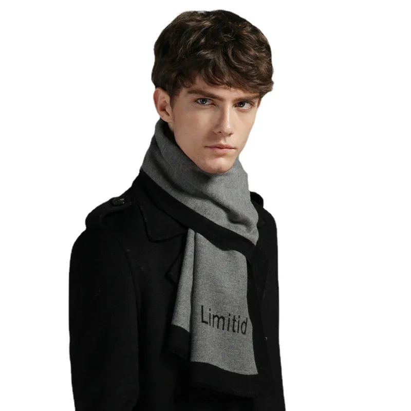 Chic Scarf Men Autumn Winter Imitation Cashmere Long Business Muffler Male Jacquard Thermal Thick Knit Scarf Gents Cold Day Gent