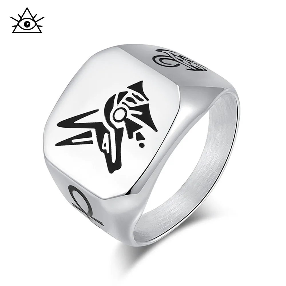 Bague Vintage Anubis Patron Saint en Acier Titane, Tête de Jackal, en Acier Inoxydable, Prairie, Dieu Égyptien de la Mort