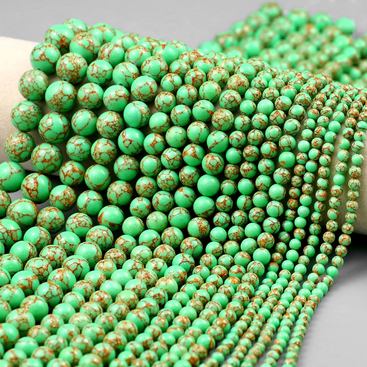 4/6/8/10/12 mm grüner goldener Faden, gebrochener türkisfarbener runder Spacer, lose Perlen für Schmuckherstellung, Perlenarmbänder, DIY-Zubehör