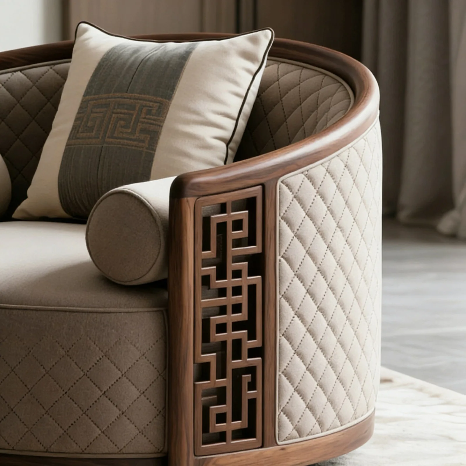 LLMM sofa Song-style aesthetic fabric single-seat sofa for office high-end solid wood furniture