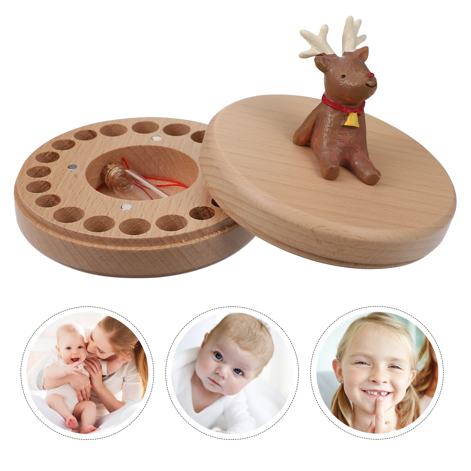 

Baby Teeth Memorial Box Wooden Container for Storing Deciduous Teeth Lanugo Hair Small Items Gift Baby Shower