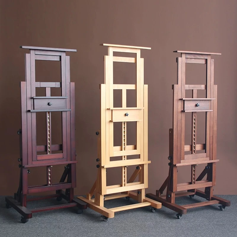 Beech easel for art students Log color Walnut multi-functional flat dual-purpose liftable floor easel