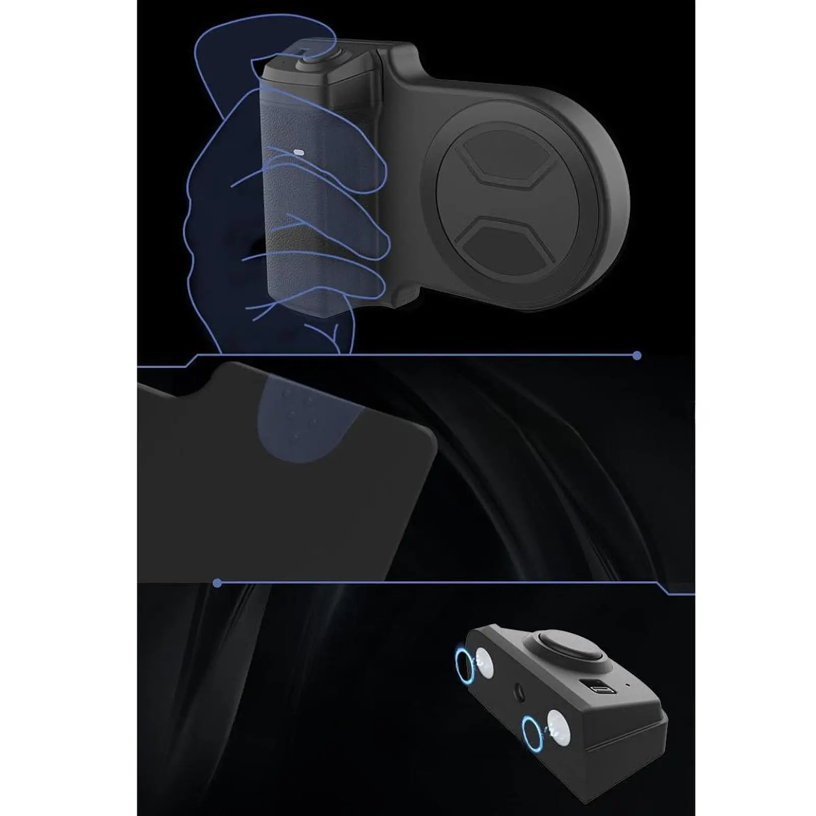 Detachable Magnetic Phone Camera Grip Handle BT Remote Shutter Control with 1/4 Screw Nut Tripod Mount Portable Holder for Vlog