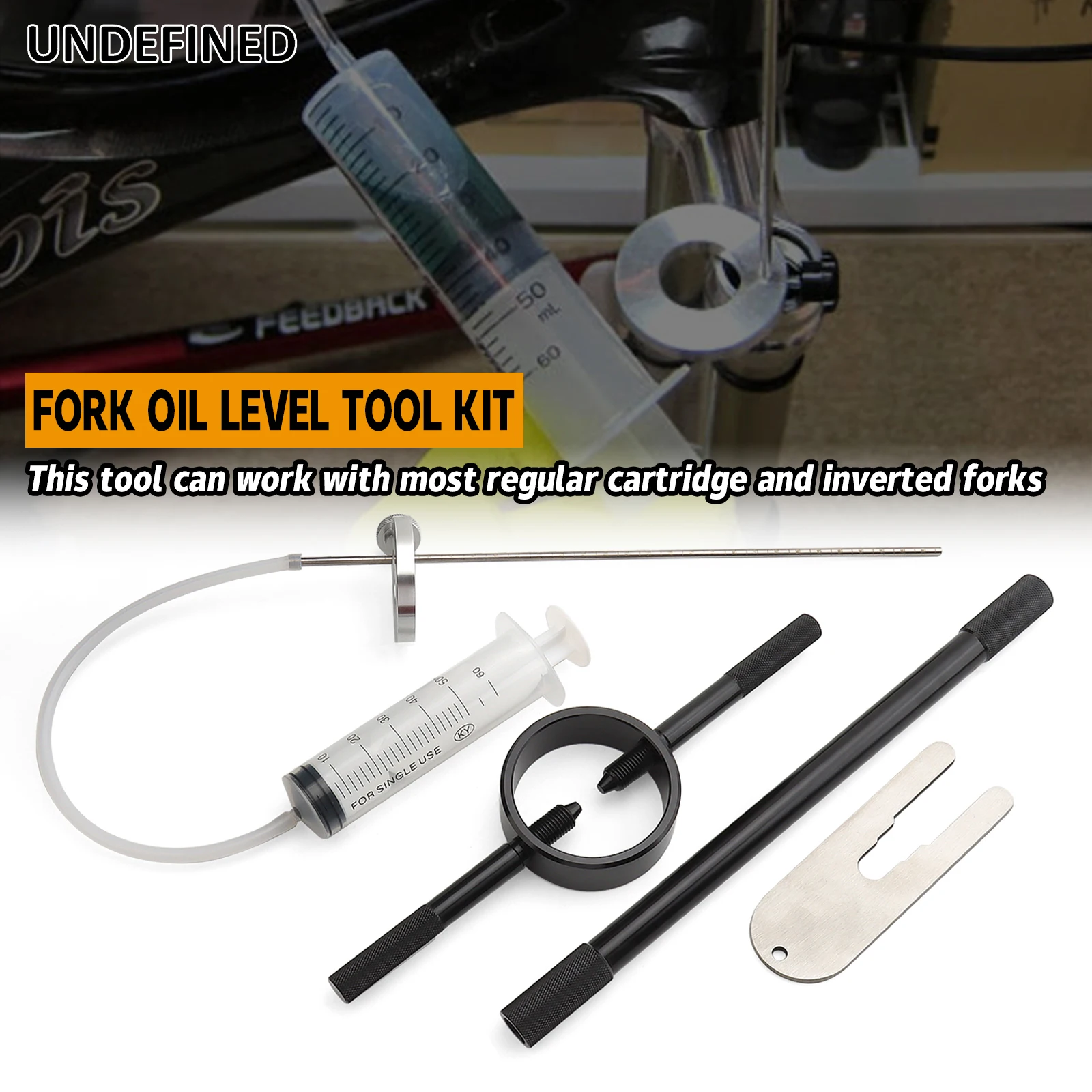 Motorcycle Fork Service Tool Kit Spring Compressor + Oil Level Tool + Damper Rod Bleed Tool for Cartridge & Inverted Forks