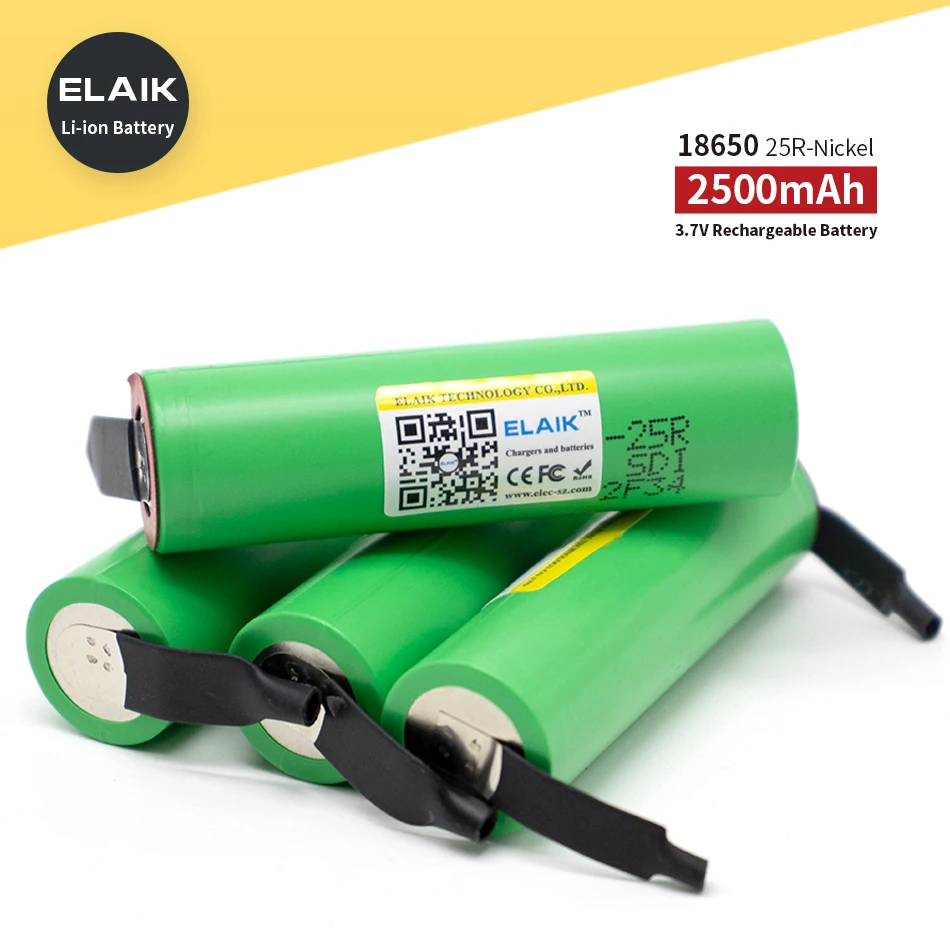 New 18650 2500mAh Rechargeable Battery 3.7V INR18650 25R High Current Power Battery Screwdriver Tool Soldered Nickel