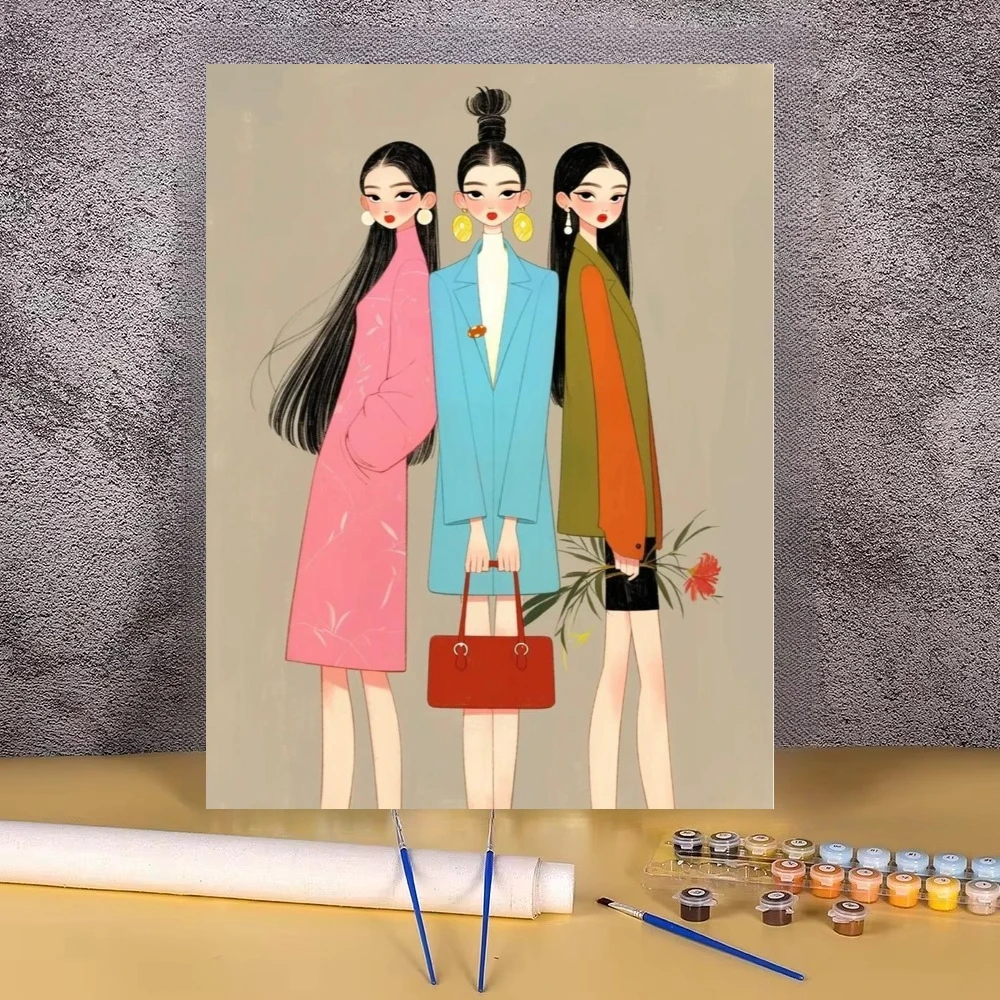 Oil Painting Fashion Women Portrait By Numbers DIY Wall Home Decor for Living Room, No Frame