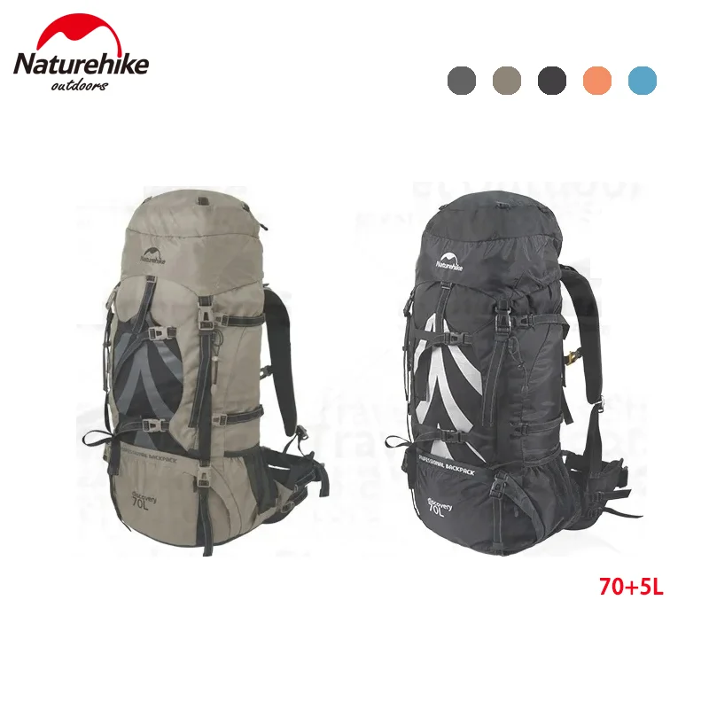 

Naturehike 70+5L Camping Backpack Hiking Large Capacity Backpack Ultralight Travel Bag W/ Aluminium Alloy Frame Waterproof Cover
