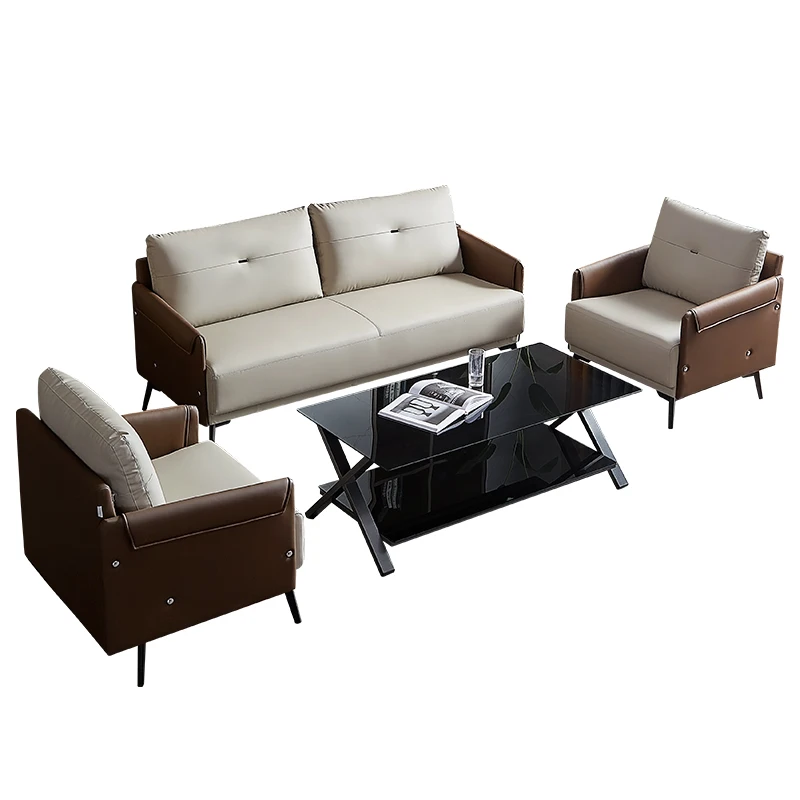 

Nordic leather office sofa, three-person light luxury sofa
