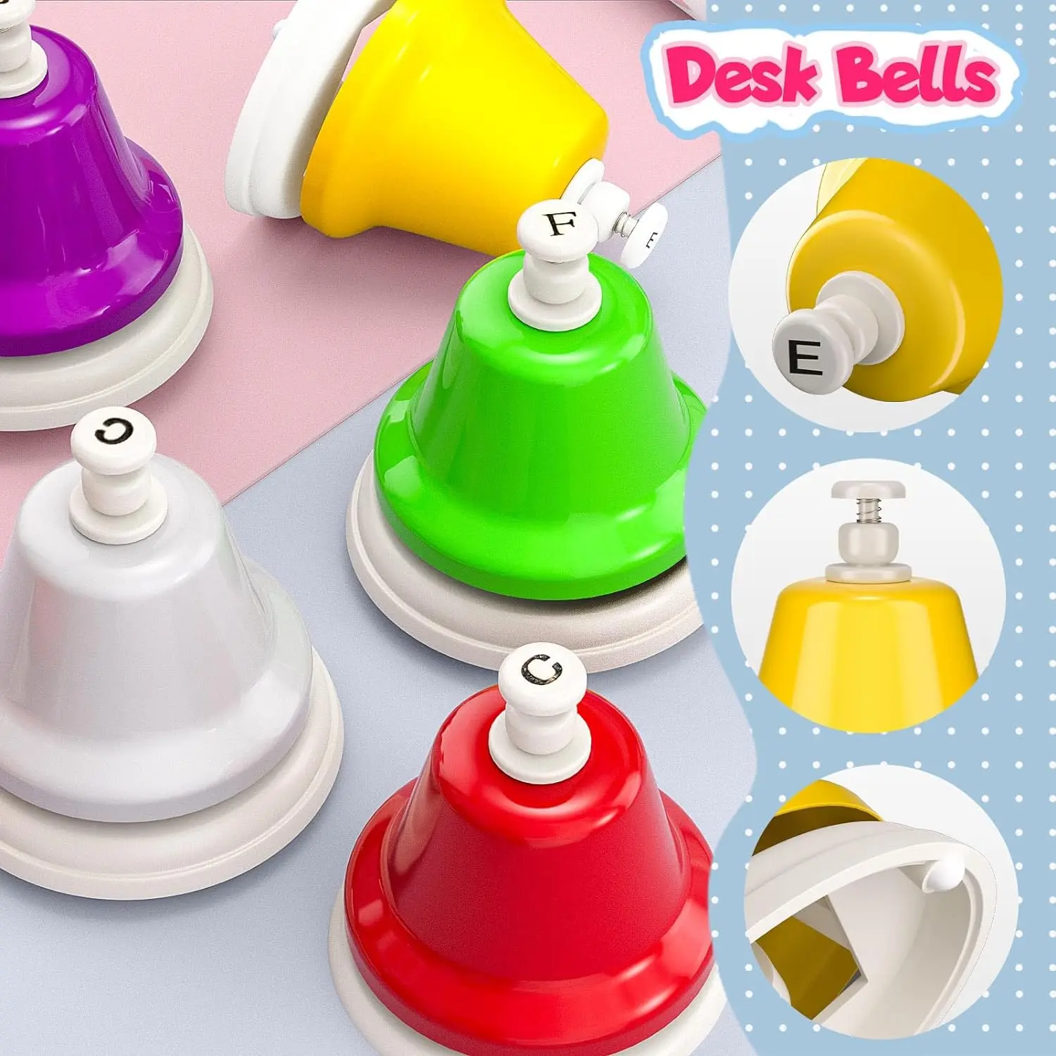 Desk Bells 8 Notes Diatonic Metal Hand Bells Percussion Bells Musical Bells for Classroom Party Baby Sound Sense Melody Clock