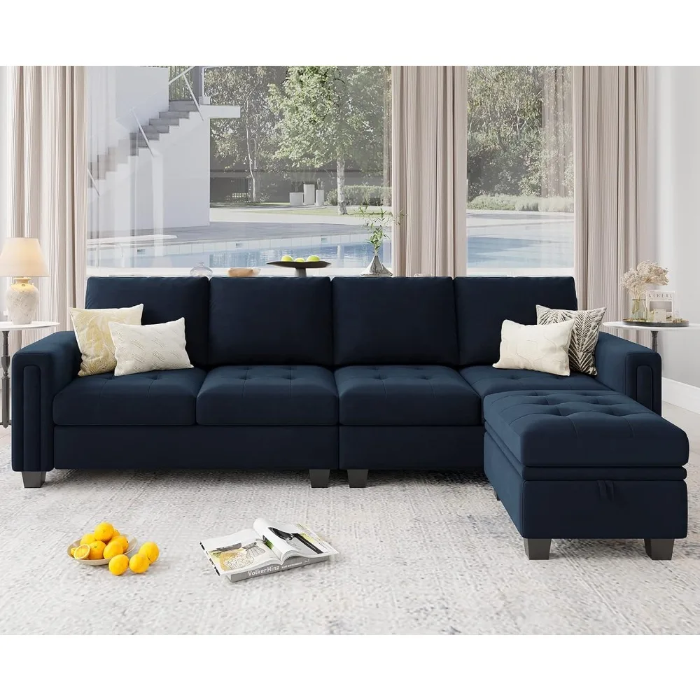 

Living Room Sofa, cushion covers of the 4seat l-shaped sofa with ottoman is removable and very easy for you to clean