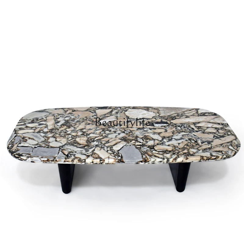 Light luxury simple natural marble oval coffee table living room coffee table