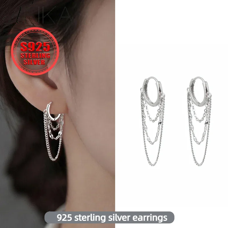 

925 sterling silver earrings with 3 layers of chain stacked tassel earrings, super shiny pieces for women's jewelry earrings