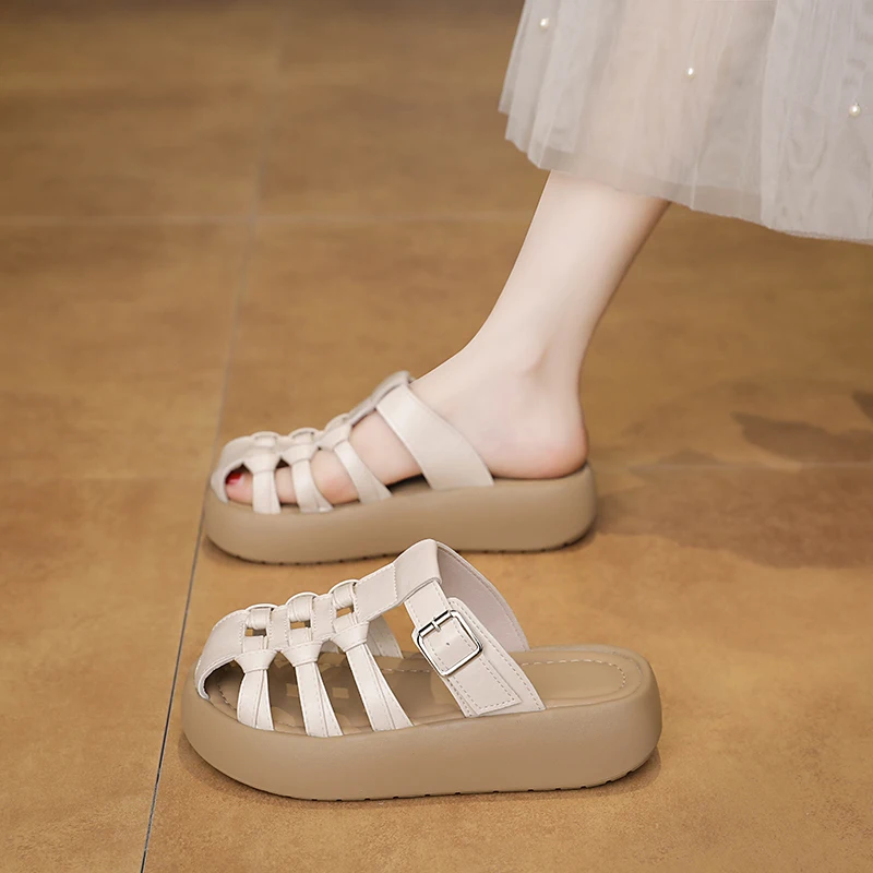 Solid soft upper flat women's sandals minimalist one strap slides lightweight non slip fashion slippers for home and short trips