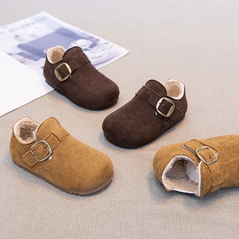 

Toddler Girls Fleece Lined Leather Shoes with Buckle 2025 New Winter Kids Warm Walking Shoes Soft Sole Comfort School Daily Wear