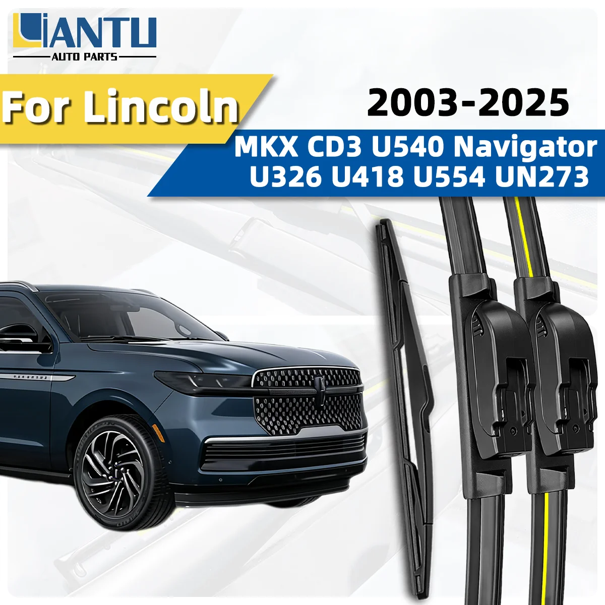 Kit de limpiaparabrisas delantero y trasero, 3 uds., apto para Lincoln MKX CD3 U540 Navigator U326 U418 U554 UN273 2003-2025, limpiaparabrisas silencioso, accesorios para coche