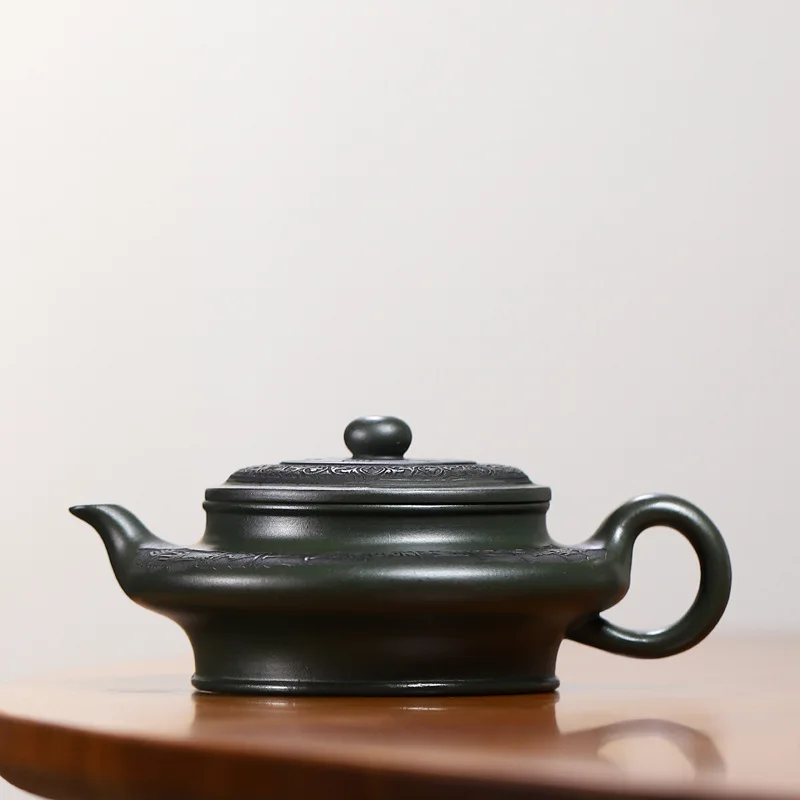 High Quality Yixing Ore Green Clay Teapot Handmade Water Flat Household Set