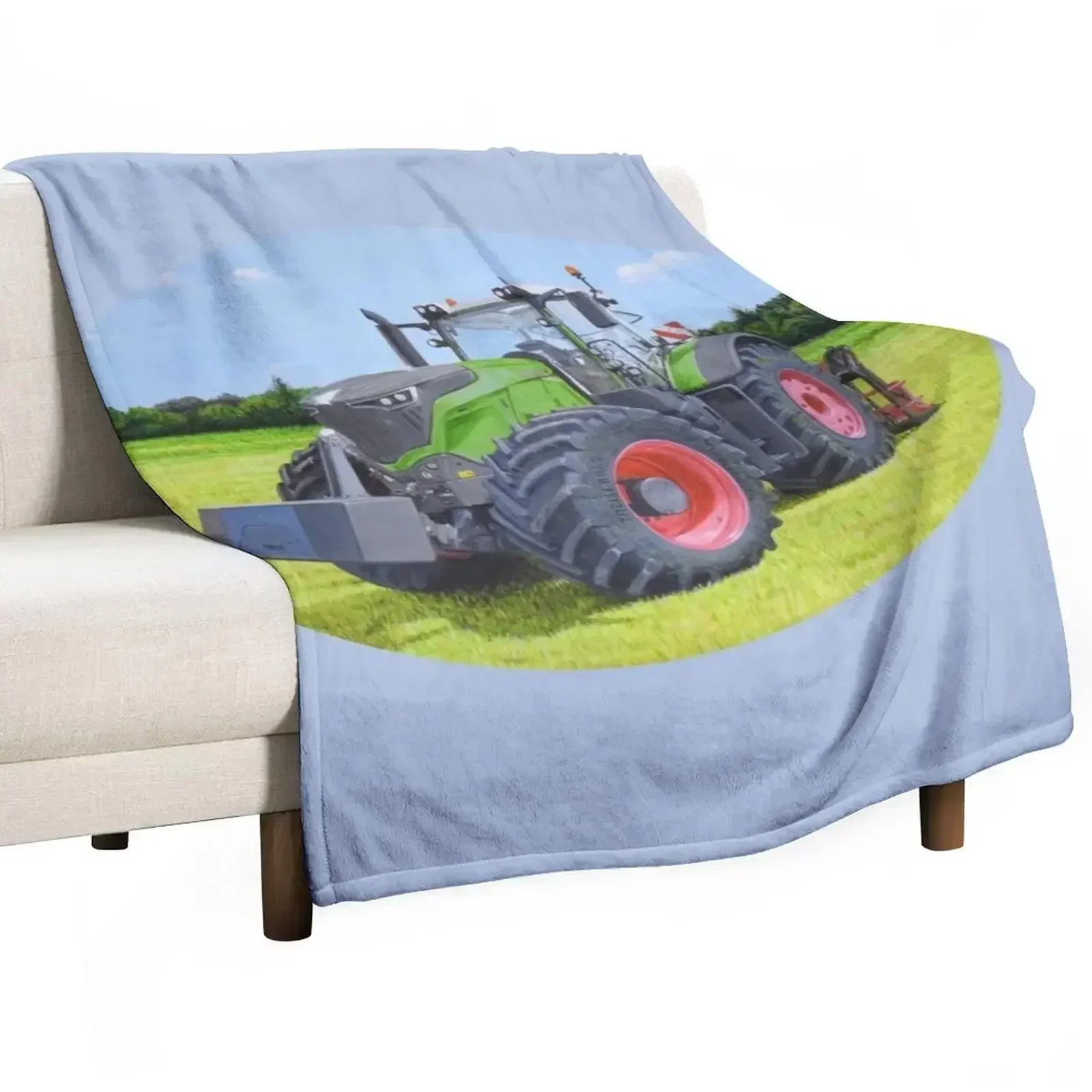Green Tractor in Field (blue) Throw Blanket Thermals For Travel sofa bed Sleeping Bag manga Quilt Blankets
