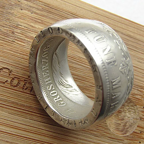 

90% Silver Germany Silver Coin Ring 5 MARK 1888 'eagle' Handmade In Sizes 8-16