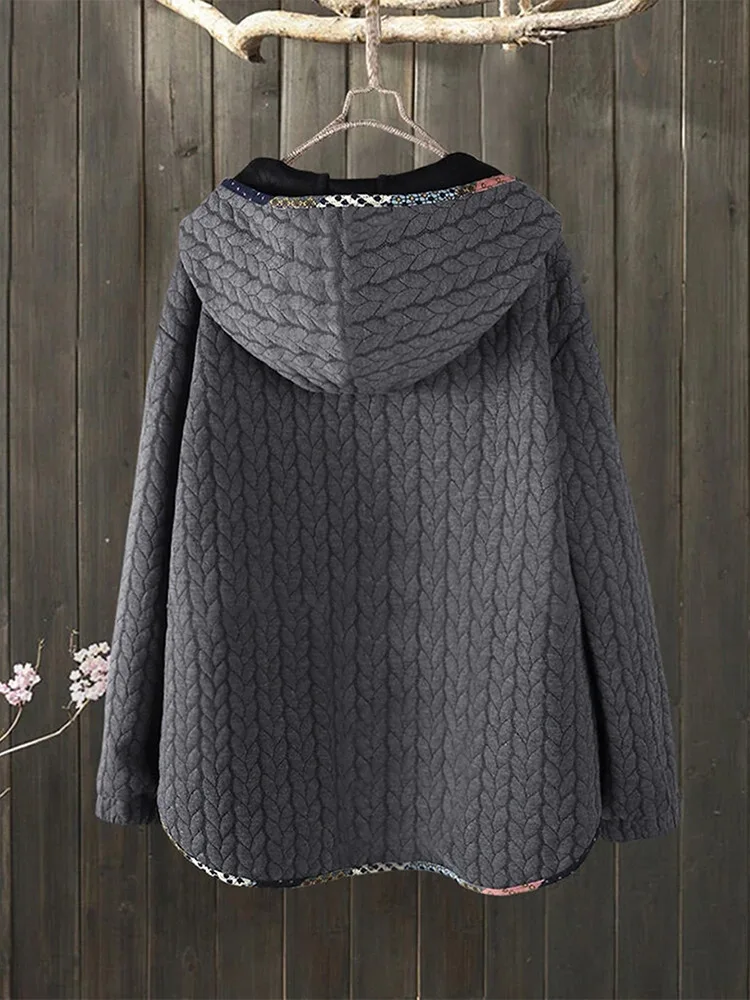 Women's retro hooded sports sweater, ethnic style, buttons, winter fashion, new style, plus size, 6XL, 7XL, 8XL.