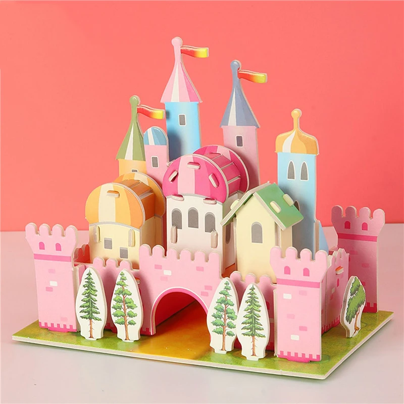 Kids 3D Paper Puzzle Creative Cartoon Castle Haunted House Construction Model DIY Handmade Toys Children Educational Crafts Gift