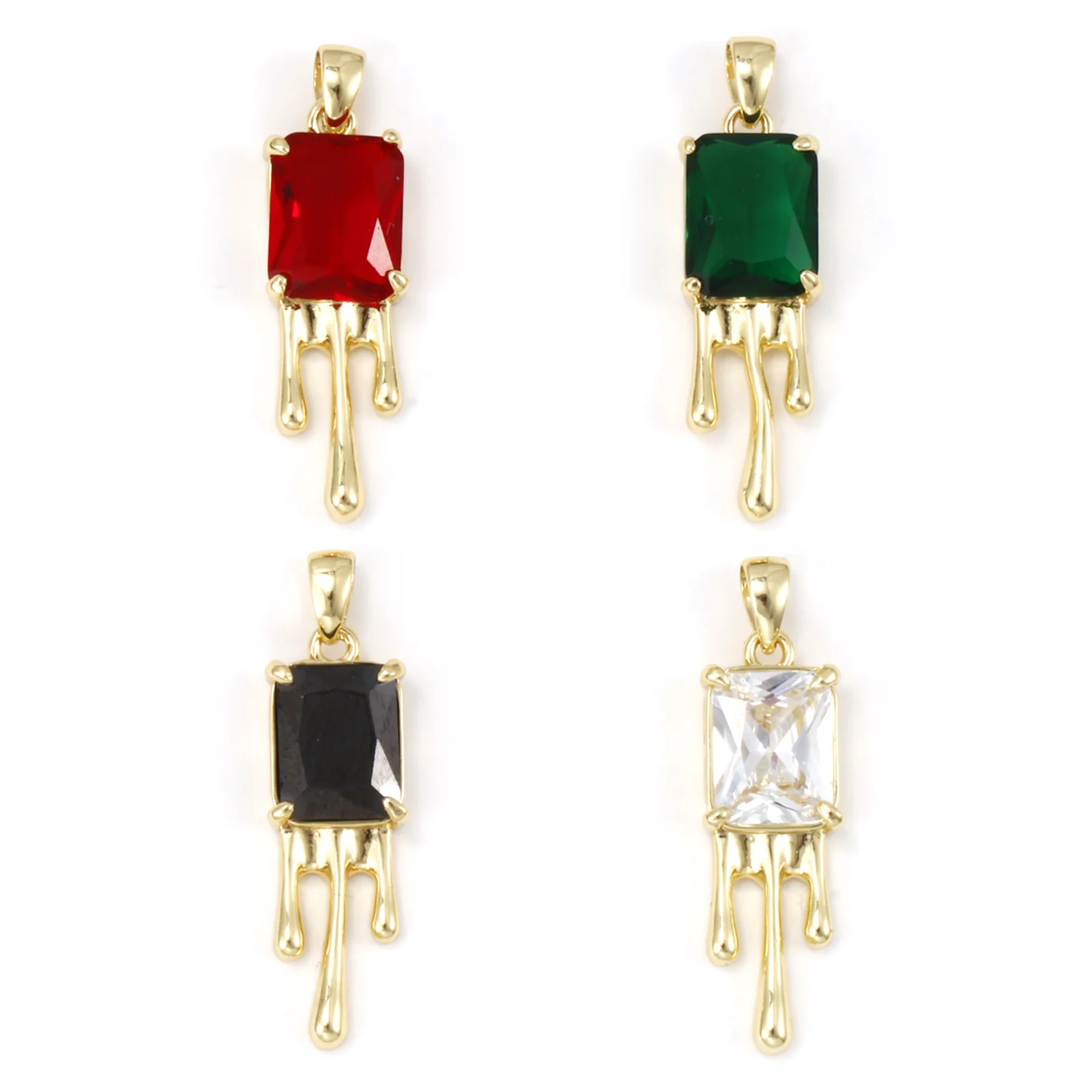 1pc Brass Pendants Gold Plated Rectangle Multicolor Glass Zircon Pendant With Melon Seed Buckle Jewelry Findings 3cm X 0.8cm