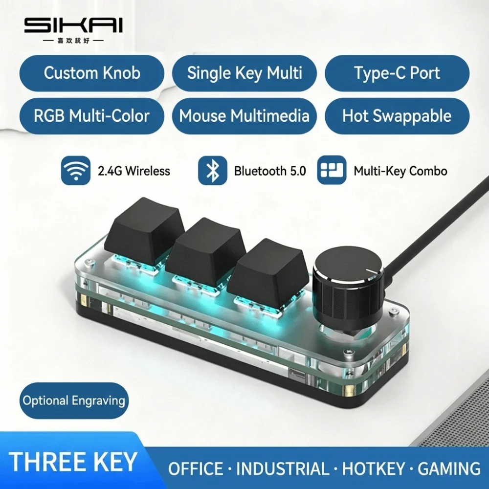 3/4 Keys Programming Keyboard Select Copy Paste Hot Key Custom Keyboard RGB Light Red Switch Mini Keyboard for E-sports