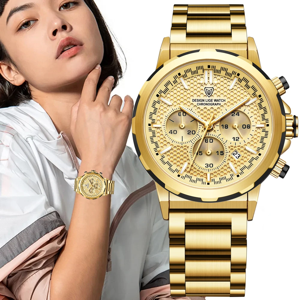 LIGE Fashion Gold Watch Women Watches Ladies Creative Steel Women\'s Bracelet Watches Female Clock Relogio Feminino Montre Femme